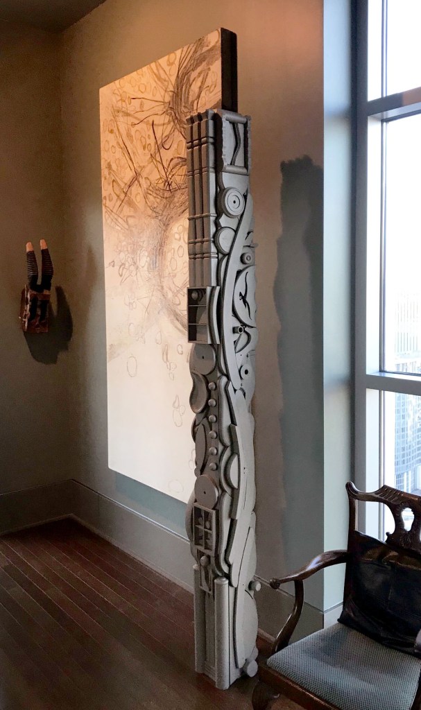 David Furman painted wooden totem sculpture installation