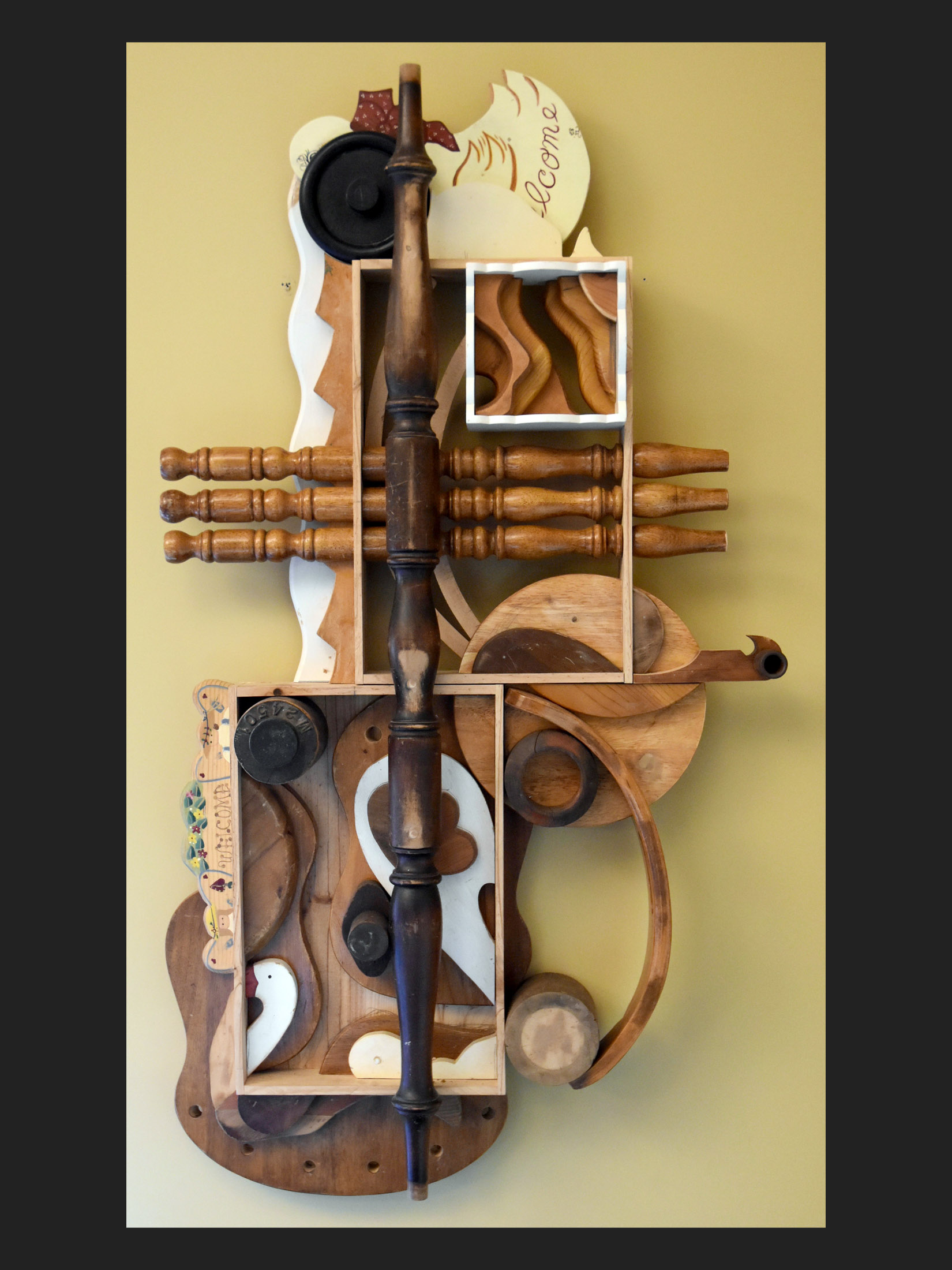 wooden collage sculpture