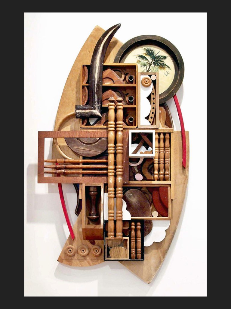 wooden collage sculpture